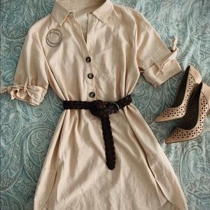 SHEIN Tie Cuff High Low Shirt Dress